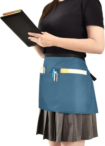 Miniatura 20 de DOMIKING Delantales de camarera con 3 bolsillos para camarera, delantal de chef corto para mujeres y hombres