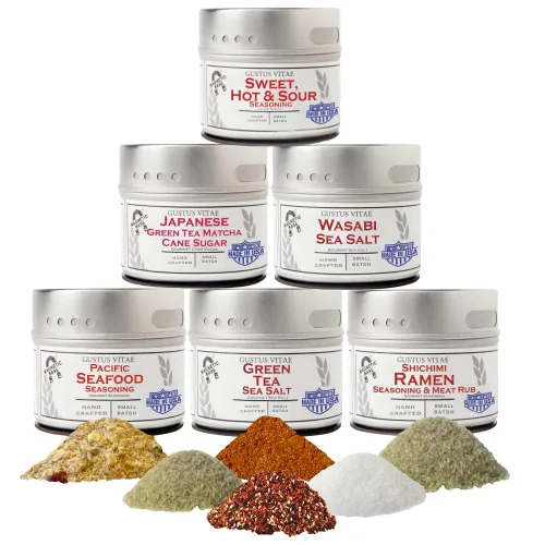Juego de regalo gourmet Japanese Seasonings – Tastes of Japan – Mezcla de especias artesanales – Paquete de seis – Sin OMG, totalmente natural, lote