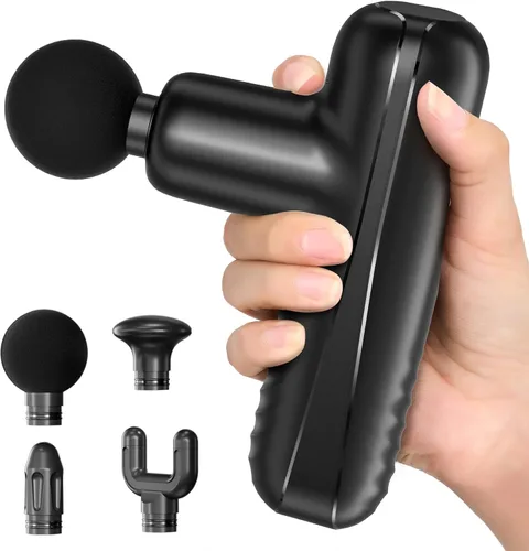 Mini pistola de masaje, potente masajeador muscular de mano para relajación muscular, percusión de tejido profundo, pequeña pistola de masaje Negro