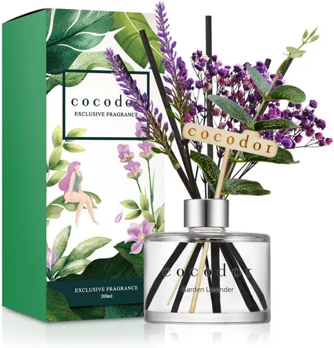 Miniatura 46 de COCODOR Juego de Difusor de Varillas de Junco con Flores / 6.7 oz / Eucalipto Limón / Difusor de Aroma con Varillas Fragancia para el Hogar Difusor