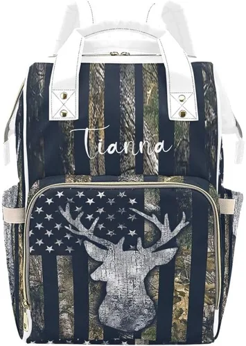 Miniatura 16 de XOZOTY Antler Man Woodland - Bolsas de pañales de camuflaje con nombre impermeable para mamá, mochila de lactancia, bolsas de bebé, regalos