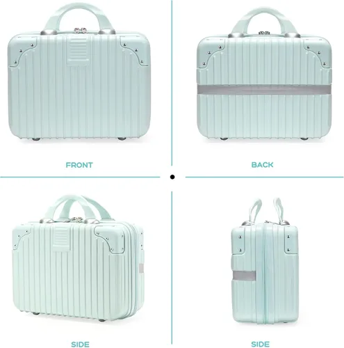 Miniatura 5 de Viaje de maquillaje para mujeres y niñas, estuche portátil impermeable para cosméticos de ABS con banda elástica y cremallera, funda rígida