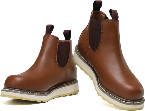 Miniatura 3 de HANDPOINT Botas de trabajo Chelsea Double Gore Pull-On Soft Toe para hombre - Marrón 84985