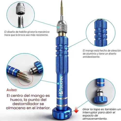 Miniatura 4 de PTSLKHN S2 - Destornillador pequeño multifuncional 5 en 1, kit de destornilladores magnéticos de acero para lentes, gafas de sol, electrónica