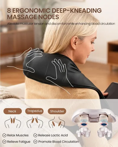 Miniatura 2 de DAILYLIFE Masajeador Shiatsu de cuello y espalda con calor, masajeador eléctrico de amasamiento profundo para dolor de cuello, hombros, cintura