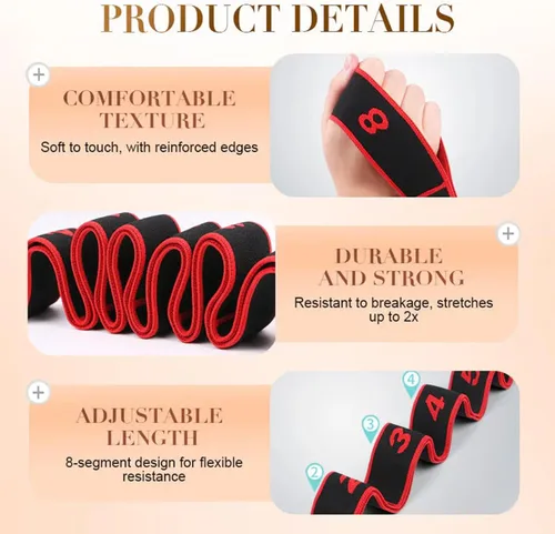 Miniatura 5 de Banda de resistencia de fitness para estiramiento y yoga, ejercicio de tirador de moda, bandas elásticas de ejercicio de 8/10 bucles para adultos