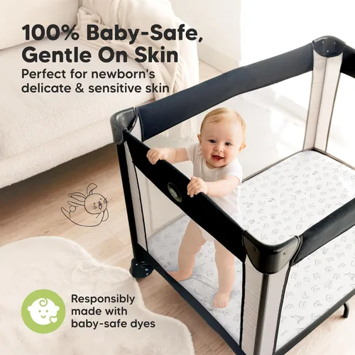 Miniatura 4 de Sábanas ajustadas para Pack and Play - Paquete de 2 sábanas mini para cuna para Pack N Play, colchón 38x26, ropa de cama suave y acogedora