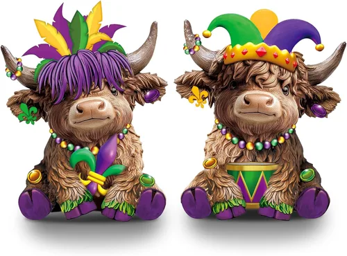 Miniatura 25 de Karenhi 2 piezas de figuritas de vaca de las Tierras Altas para el Día de la Madre, figuritas de gnomo de vaca con flores y corazón de MADRE