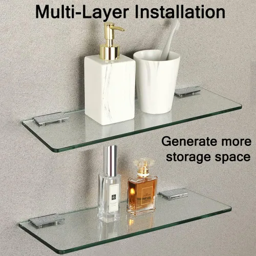 Miniatura 6 de SAYAYO Estantes de vidrio flotante para baño, estante de vidrio templado para pared de 15 x 5 pulgadas, 1 unidad, transparente Transparente-1 unidad