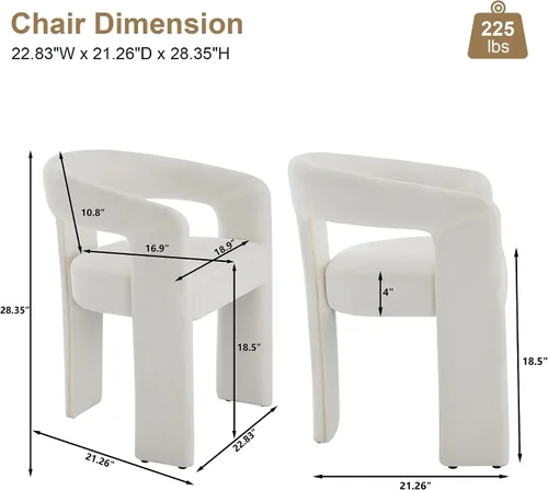 Miniatura 3 de Modern Boucle - Juego de 2 sillas de comedor tapizadas con diseño de barril con brazo, cómodas sillas laterales para cocina, comedor, recepción