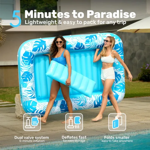 Miniatura 6 de Flotador inflable para piscina de bronceado Sloosh, 85" x 57" Flotadores de piscina extra grandes para adultos con almohada, 4 en 1 balsa de baño