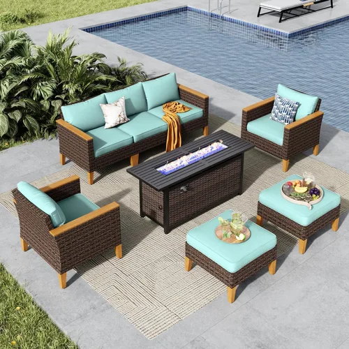 Miniatura 20 de MFSTUDIO Juego de 2 muebles de ratán para patio, sofá biplaza de mimbre para exteriores, juego de conversación para jardín, piscina, patio trasero