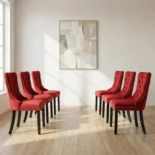Miniatura 98 de OVENTA Juego de 4 sillas de comedor modernas tapizadas copetudas, terciopelo negro y gris y cuero con patas de madera maciza, sillas de cocina