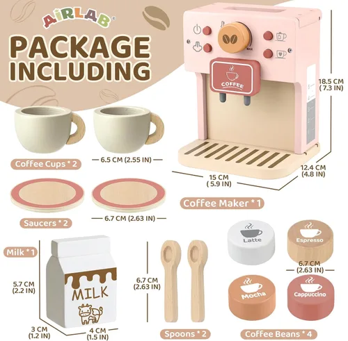 Miniatura 3 de Juguetes de café de madera, juego de simulación, platos y platos de madera para jugar, accesorios de cocina, juguetes