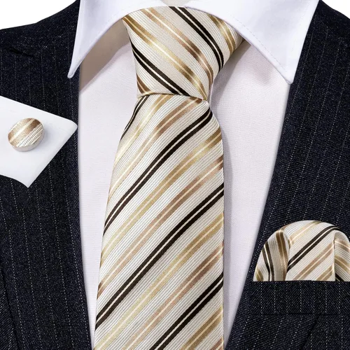 Miniatura 60 de Barry.Wang Juego de corbatas para hombre, corbata de seda a rayas, tejido a cuadros, gemelos formales, negocios, boda