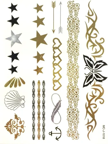 Miniatura 54 de Wrapables Tatuajes temporales inspirados en celebridades en oro metálico, plata y negro, grandes, alas de ángel_1