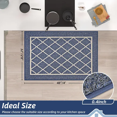 Miniatura 2 de BEQHAUSE Alfombras de Cocina Antideslizantes Tapetes de Cocina para Piso Lavables a Máquina Absorbentes Alfombra de Cocina con Respaldo Azul