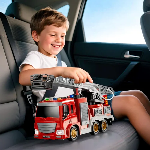 Miniatura 8 de JUKUDAHU Camión de bomberos de juguete para niños de 3, 4, 5, 6, 7, 8 años, juego de camiones de bomberos con escalera giratoria, sonido y luz