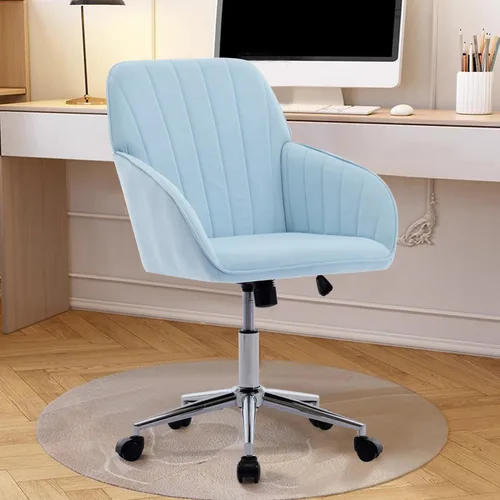 Silla de oficina de terciopelo, sillas de escritorio tapizadas para oficina en casa con ruedas giratorias ajustables, ergonómica para sala de estar,