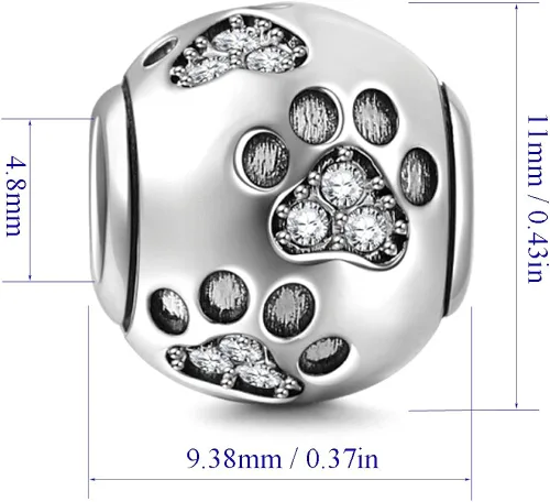 Miniatura 2 de ENJOOOY Cuentas de plata de ley con estampado de pata de perro con cristales de circonita cúbica para pulseras de cuentas estilo Pandora