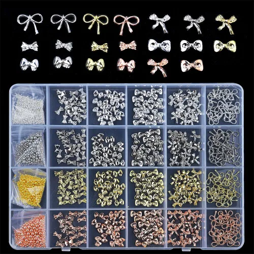 Miniatura 11 de 1 caja 3D lindo oso/pajaritas/mariposa resina decoración de uñas Aurora flores diseños holográficos adornos de uñas falda suministros de uñas