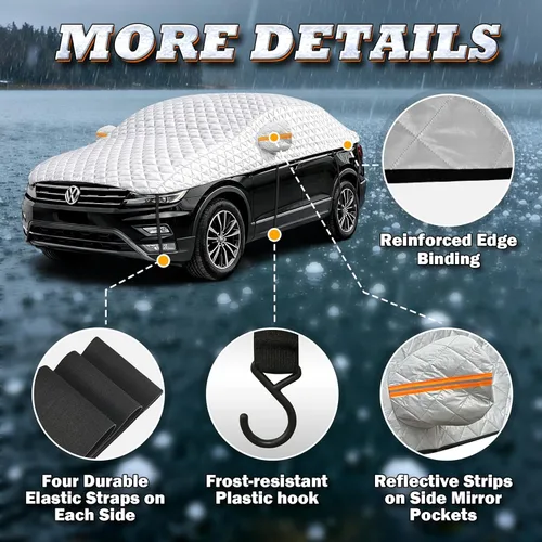 Miniatura 5 de Funda protectora de granizo para automóvil, acolchado de algodón multicapa, protección superior gruesa para granizo, nieve e impacto, se adapta a