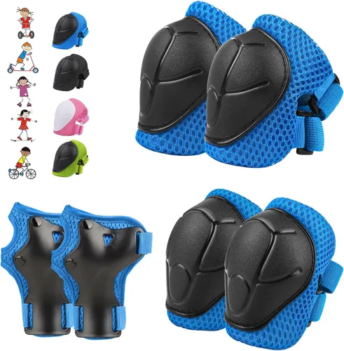 Miniatura 11 de WayEee Juego de 6 piezas de equipo de protección para niños, rodilleras para niños de 3 a 14 años, rodilleras y coderas para niños pequeños, juego
