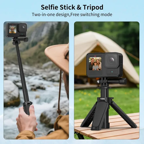 Miniatura 5 de VRIG TP29 Mini trípode extensible para cámara, portátil con mango pequeño, para cámara web de escritorio, selfie, trípode para DJI Osmo Action