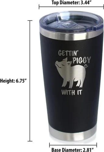 Miniatura 4 de Gettin Piggy - Vaso de café aislado con tapa deslizante, taza aislada de acero inoxidable, regalos de café con temas de cerdo, color negro