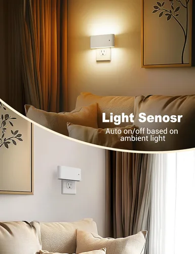 Miniatura 3 de JandCase Luces nocturnas LED enchufables a la pared, luz nocturna con sensor de luz del atardecer al amanecer, luz nocturna regulable enchufable