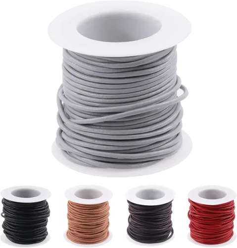 Miniatura 9 de Keadic Cordón redondo de cuero de 11 yardas, cuerda de cuero crudo natural para cordones, pulseras, collares, colgantes de joyería y manualidades