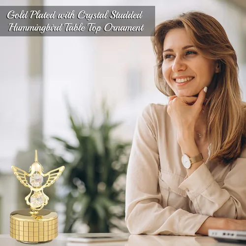 Miniatura 7 de Matashi Regalo de Navidad para mujer, caja de música de colibrí con cristal chapado en oro de 24 quilates, pieza de exhibición de mesa