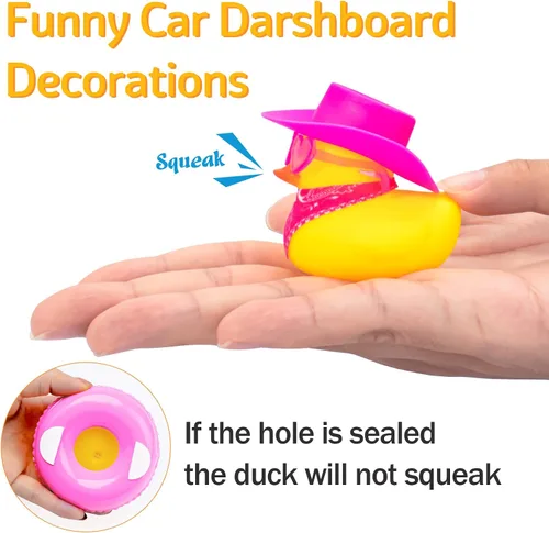 Miniatura 4 de wonuu Decoración de pato de goma para automóvil, accesorios de decoración de tablero de instrumentos de pato vaquero occidental con mini anillo