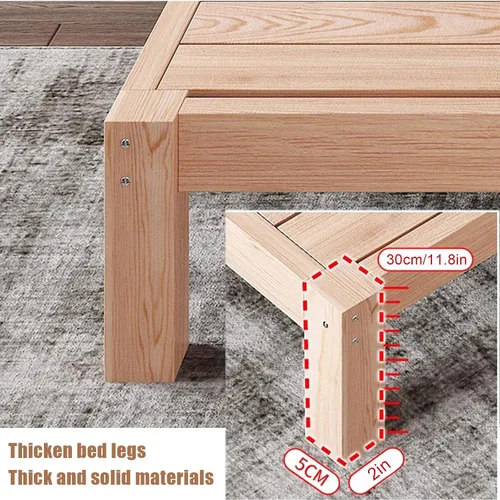 Miniatura 5 de HM&DX Marco de cama escandinavo de madera maciza, marco de cama rectangular con cabecero, soporte de listones de madera para dormitorio/fácil