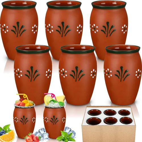 Miniatura 8 de Gejoy Paquete de 6 Cantaritos de Barro Mexicanos de 12 oz Taza de Arcilla Mexicana Cerámica Fiesta De Barro Mexicanos Tazas de Cóctel Tazas de Café