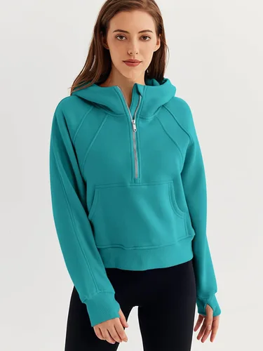 Miniatura 2 de WYNNQUE Sudadera corta con capucha para mujer, manga larga, forro polar, media cremallera, ropa de otoño