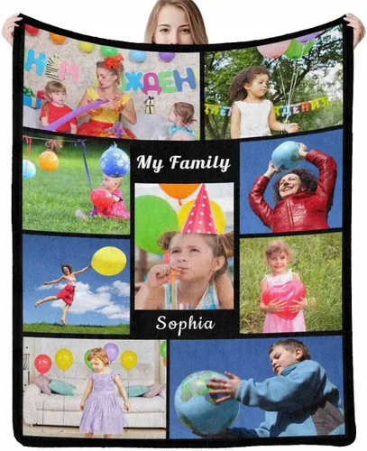 Miniatura 14 de InterestPrint Manta personalizada con nombre, 6 fotos, manta personalizada para aniversario, boda, para marido, esposa, amantes, 6 tamaños