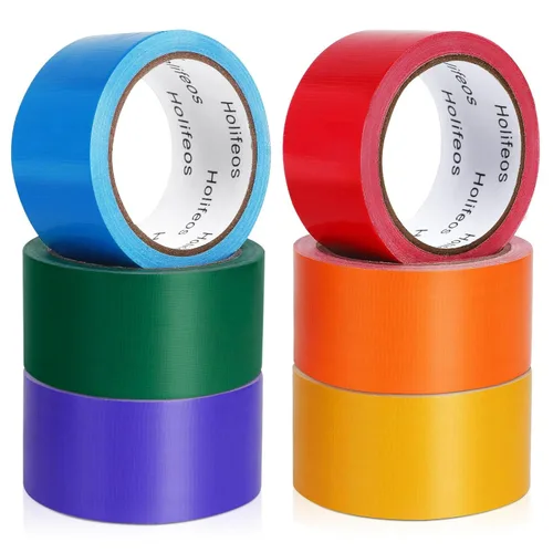 Cinta Adhesiva de Conducto de Colores - 6 Rollos, Cinta de Uso Pesado de 2 Pulgadas x 15 Yardas en Amarillo, Rojo, Naranja, Azul, Púrpura, Verde y