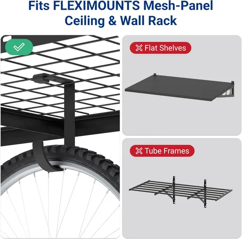 Miniatura 4 de FLEXIMOUNTS Paquete de 4 Ganchos Planos de Almacenamiento Adicionales Accesorio para Estante de Techo de Garaje y Estantería de Pared, Capacidad