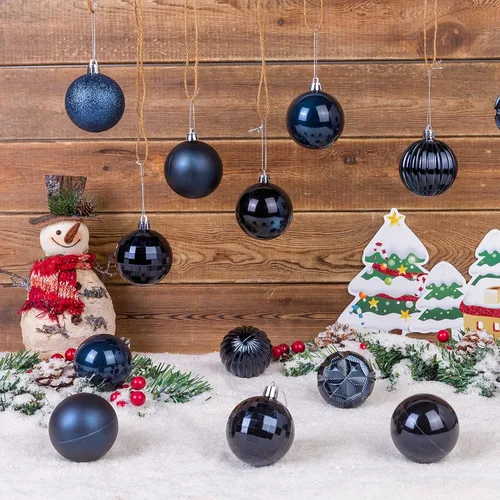 Miniatura 26 de AMS Esferas de Navidad de 2.36 pulgadas/60mm, 34 unidades, adornos grandes, decoraciones para fiestas, inastillables, colgantes festivos para Negro