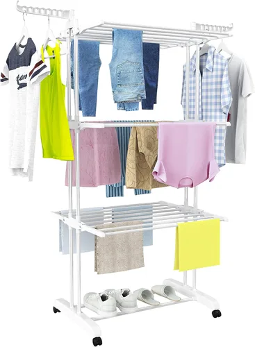 HOMIDEC Tendedero de secado de ropa plegable grande de 4 niveles (67.7 pulgadas de alto x 19.7 pulgadas de ancho x 30 pulgadas de largo), móvil con