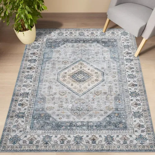 GlowSol Alfombra de área de 5 x 7 pies, diseño floral, clásica, vintage, para interiores, no se desprende, con respaldo antideslizante para