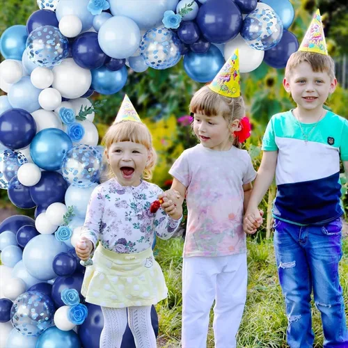 Miniatura 4 de Kit de arco de globos azules, kit de guirnalda de arco de globos azul marino y blanco con globos de confeti azul claro azul cromado, globos azules