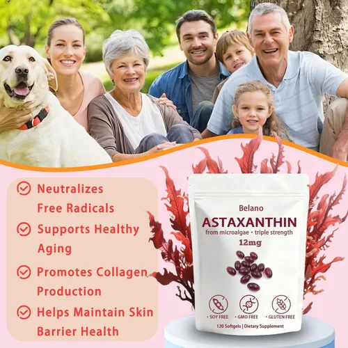 Miniatura 6 de BELANO Nuvapure Astaxantina 12 mg, fácil de tragar, sin OMG, suministro de 4 meses, 120 cápsulas blandas