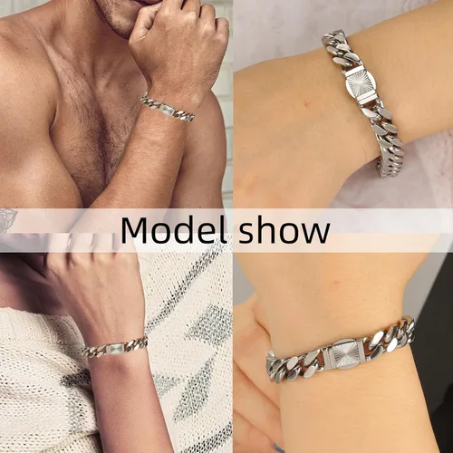 Miniatura 5 de CaptainSteeL Pulsera de cadena de eslabones cubanos para hombre, acero inoxidable 316L, 90.394 in de ancho, patrón de moda, botón a presión, joyería