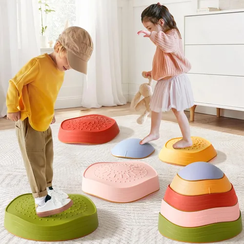 Tiny Land Piedras para pisar para niños, 5 piezas Piedras antideslizantes para niños pequeños, Piedras sensoriales para promover el equilibrio y las