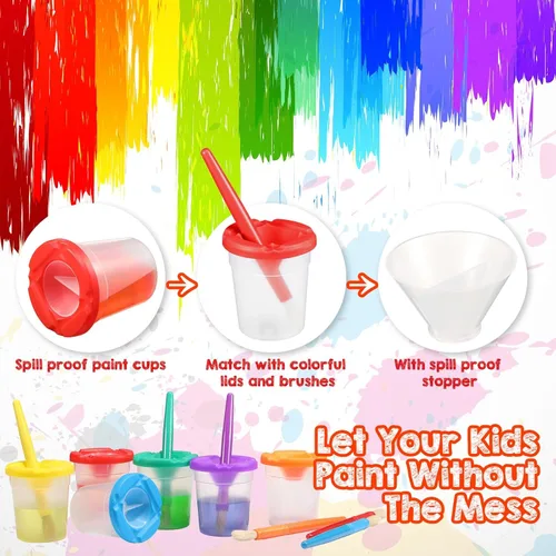 Miniatura 4 de Marspark 40 vasos de pintura antiderrames con tapas para niños, suministros de arte para niños, recipientes de pintura acrílica lavables