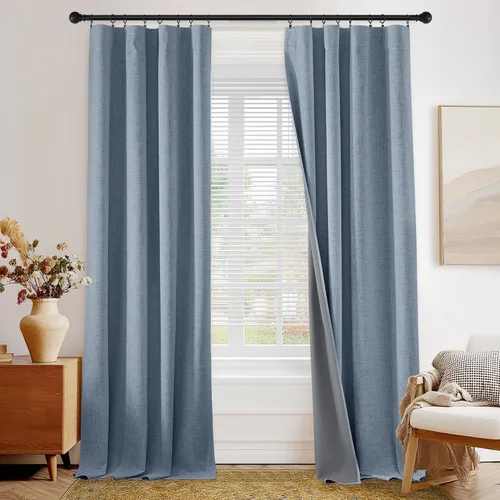 Miniatura 10 de PONY DANCE Cortinas de lino 100% opacas de 63 pulgadas de largo para dormitorio, sala de estar, oscurecimiento completo, bolsillo para barra