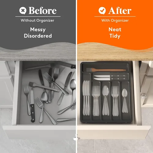 Miniatura 8 de Lifewit Organizador de cubiertos con tapa, bandeja de utensilios cubierta para cajón de cocina y encimera, caja de almacenamiento de cubiertos