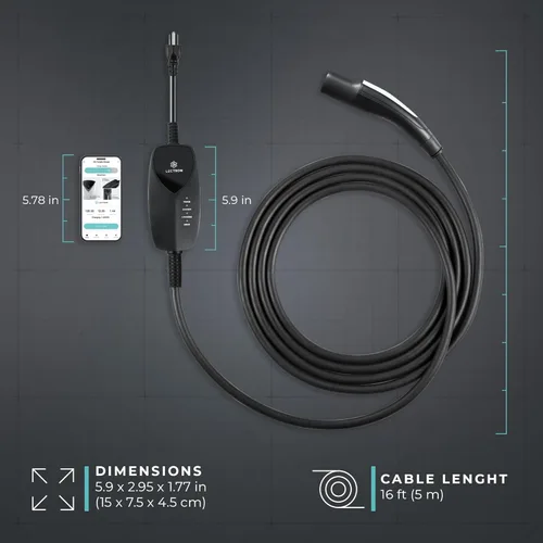 Miniatura 9 de Lectron Cargador Tesla de Nivel 1 (WiFi) con Control de Aplicación – 12 Amperios, 120V, Enchufe NEMA 5-15, Cable de Extensión de 16 pies, Conector